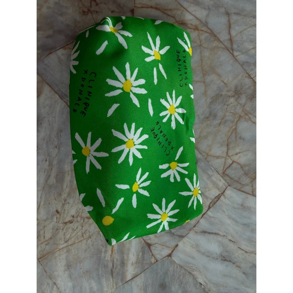 Clinique x Donald Robertson Green Daisy Floral Makeup Cosmetic Bag Pink Zipper
